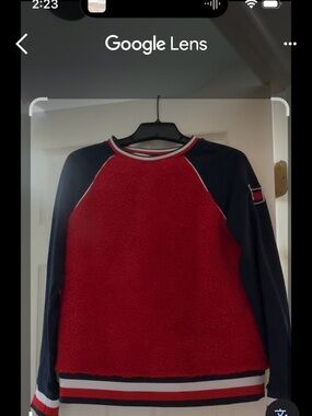 Tommy Hilfiger Red Front Navy Sleeve Sherpa Crewneck Sweater